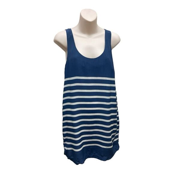 Joie Trudy Navy and Tan Stripe 100% Silk Slip Mini Dress Size XS Coastal EUC - Picture 1 of 7